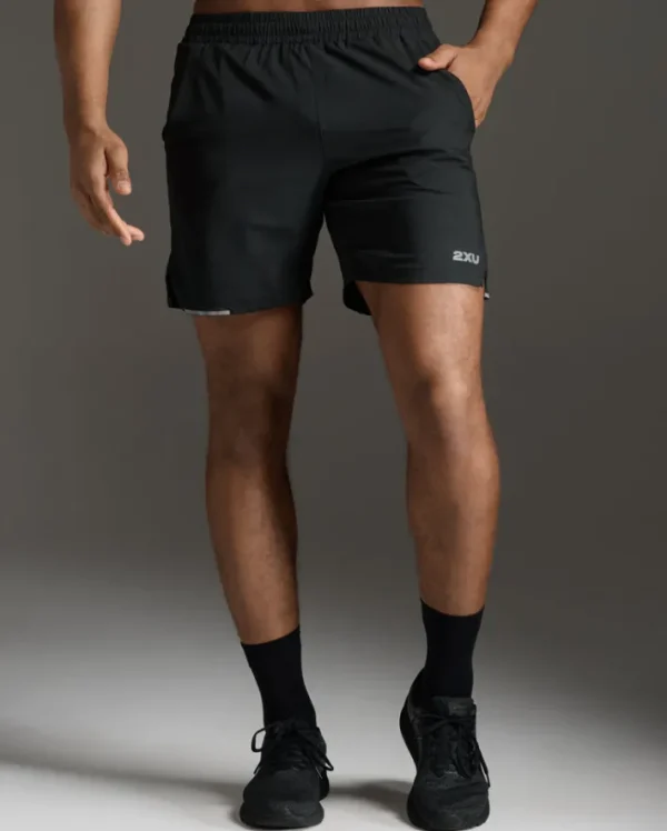 Online 2XU Aero 7 Inch Shorts Black/Silver Reflective