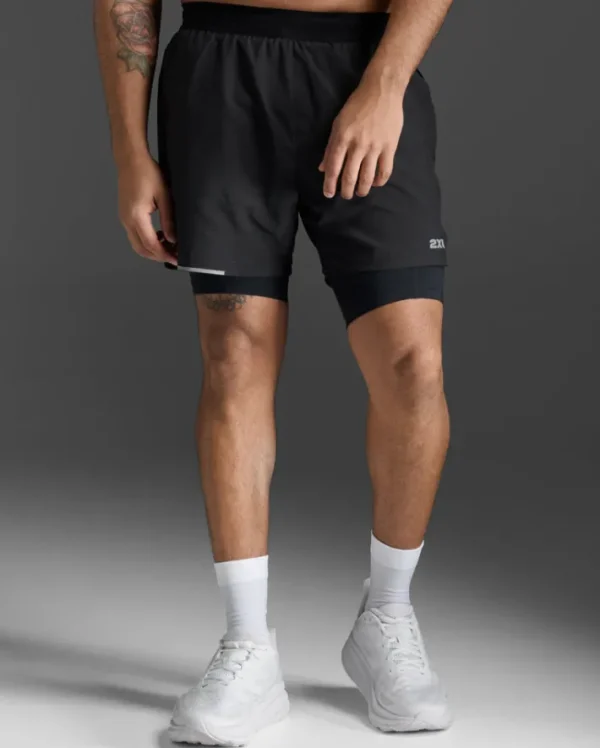 Online 2XU Aero 2-In-1 5" Shorts Black/Silver Reflective