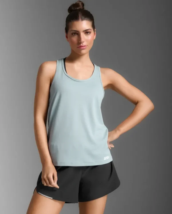 Online 2XU Aero Singlet Smoke Blue/White Reflective