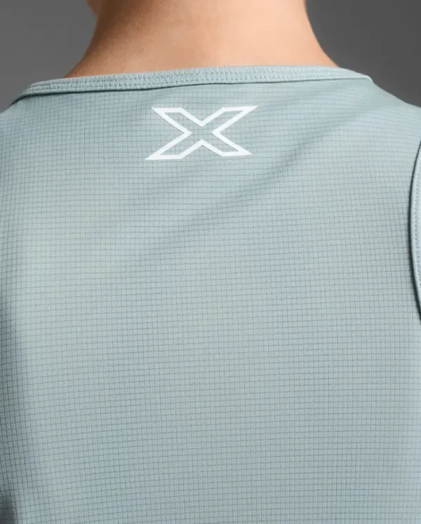 Online 2XU Aero Singlet Smoke Blue/White Reflective