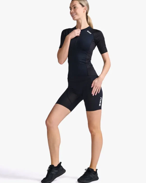 Online 2XU Aero Sleeved Tri Top Black/White