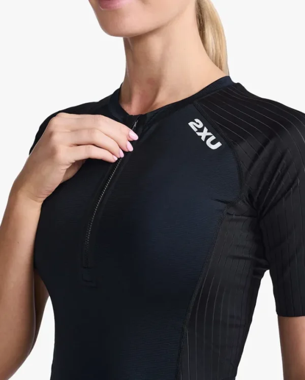 Online 2XU Aero Sleeved Tri Top Black/White