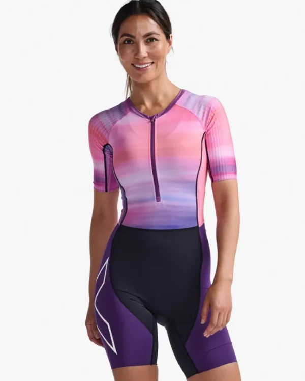 Outlet 2XU Aero Sleeved Trisuit Pastel Pink/Acai