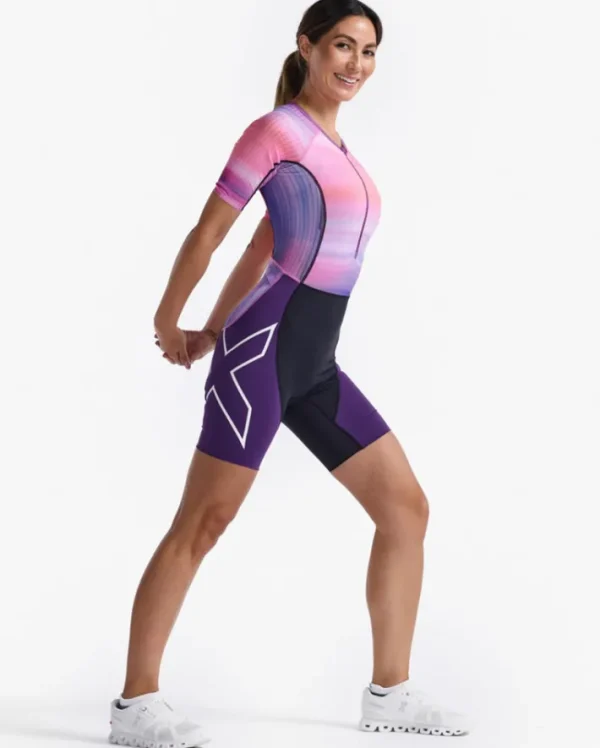 Outlet 2XU Aero Sleeved Trisuit Pastel Pink/Acai