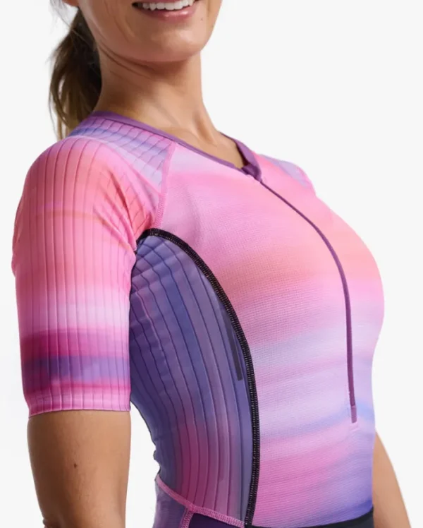 Outlet 2XU Aero Sleeved Trisuit Pastel Pink/Acai