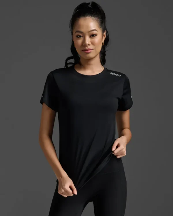 Online 2XU Aero Tee Black/Silver Reflective