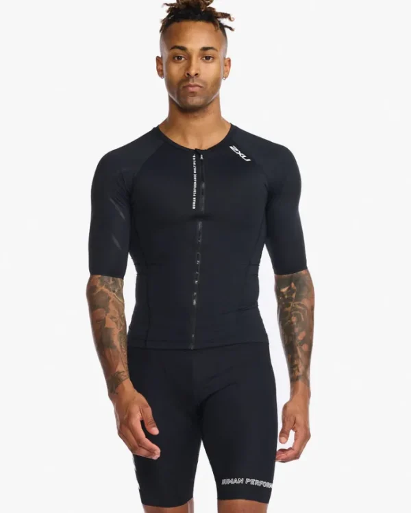 Outlet 2XU Aero Tri Sleeved Top Black/White