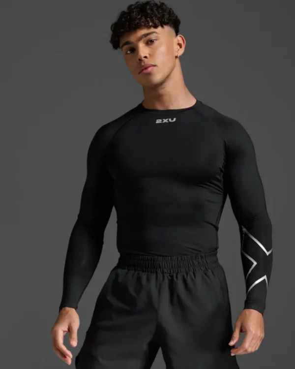 Clearance 2XU Core Compression Long Sleeve Black/Silver