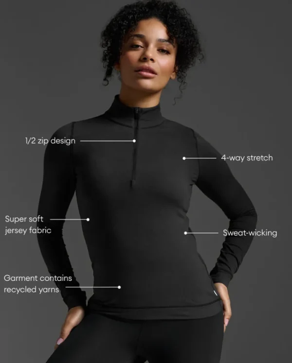 Online 2XU Flex 1/2 Zip Long Sleeve Black/Black