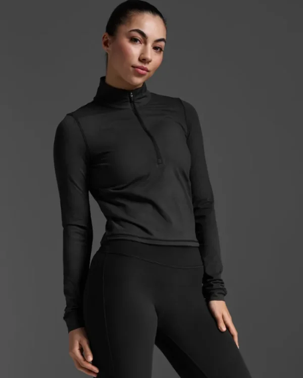 New 2XU Flex Crop 1/2 Zip Long Sleeve Black/Black