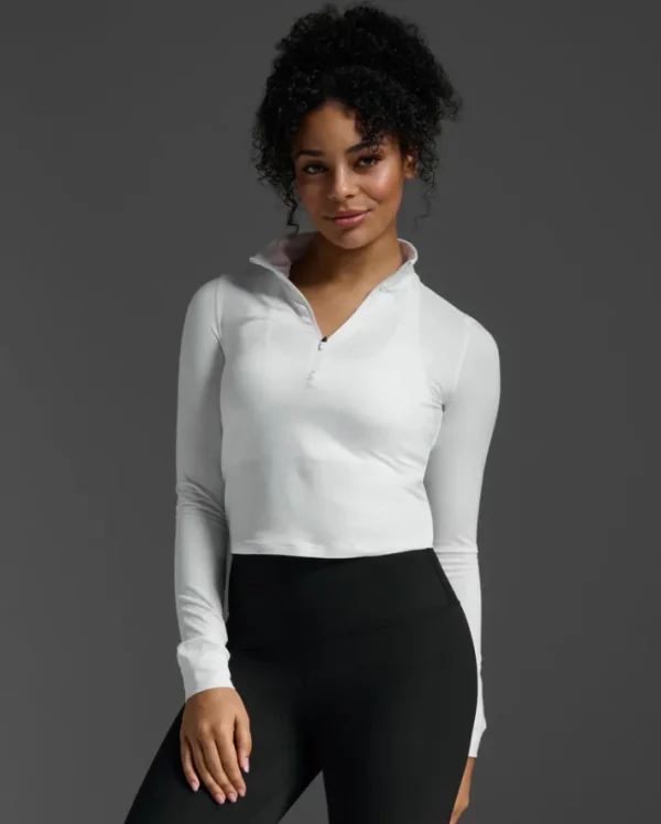 Fashion 2XU Flex Crop 1/2 Zip Long Sleeve White/White