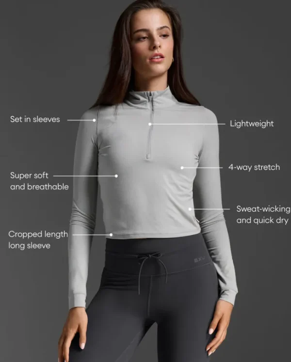 Outlet 2XU Flex Crop 1/2 Zip Long Sleeve Harbor Mist/Harbor Mist