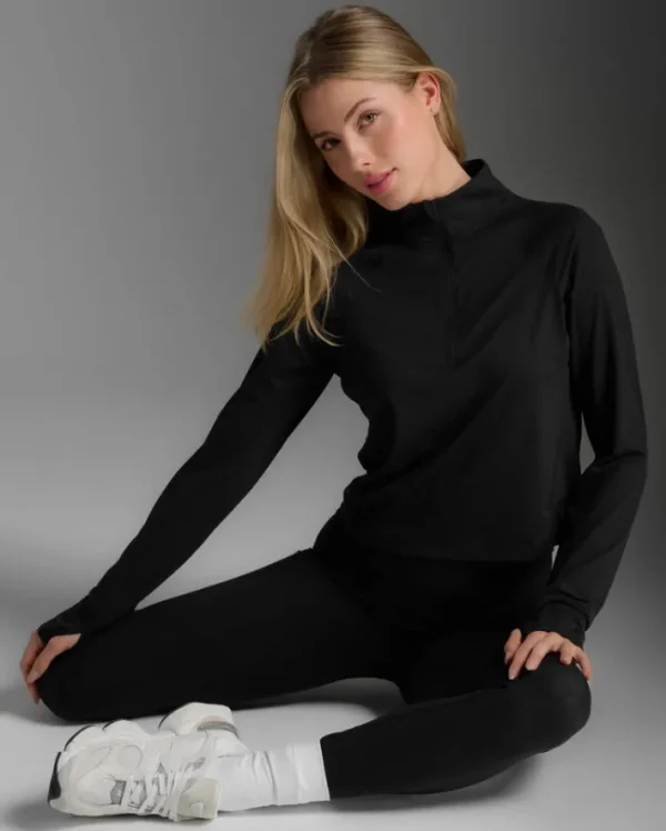 Sale 2XU Flex Waffle 1/2 Zip Long Sleeve Black/Black