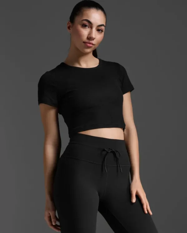 Best 2XU Fluid Ribbed Crop Tee Black/White