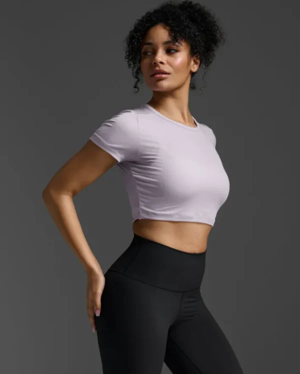 Sale 2XU Fluid Ribbed Crop Tee Virtual Violet/White