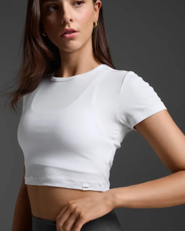 New 2XU Fluid Ribbed Crop Tee White/White