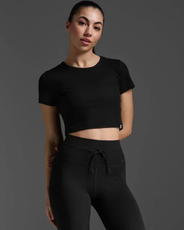 Best 2XU Fluid Ribbed Crop Tee Black/White