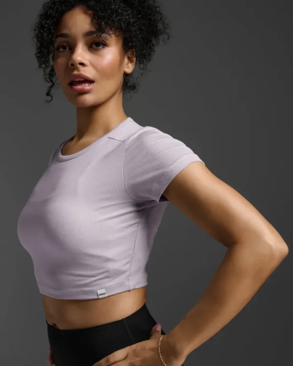 Sale 2XU Fluid Ribbed Crop Tee Virtual Violet/White