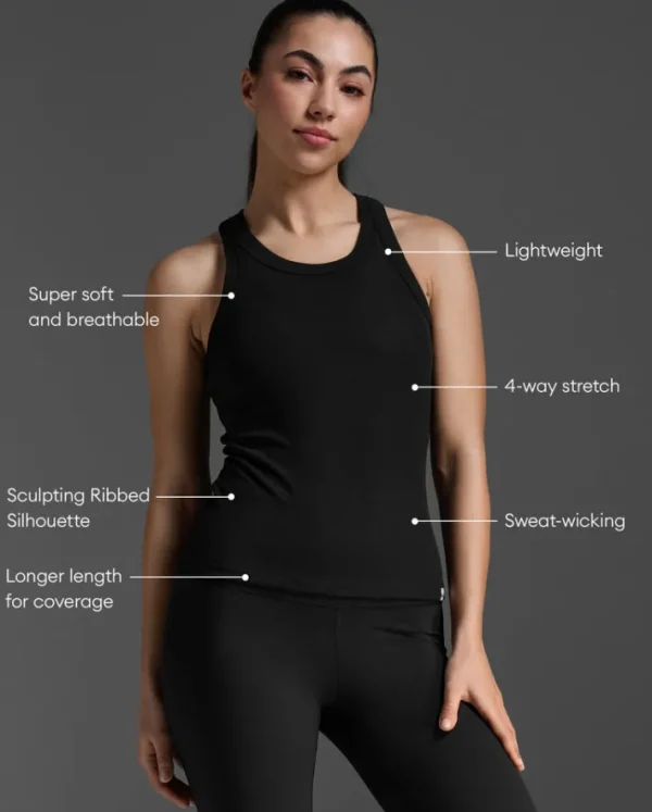 Hot 2XU Fluid Ribbed Tank Black/White