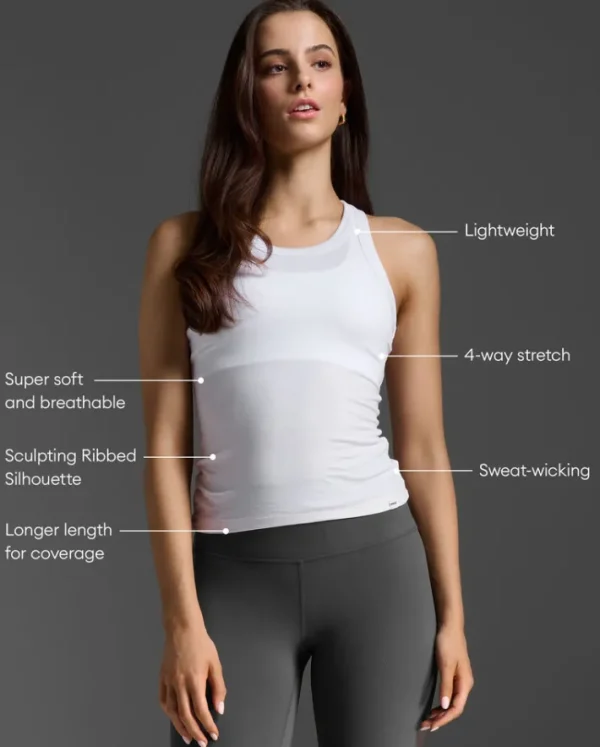 New 2XU Fluid Ribbed Tank White/White