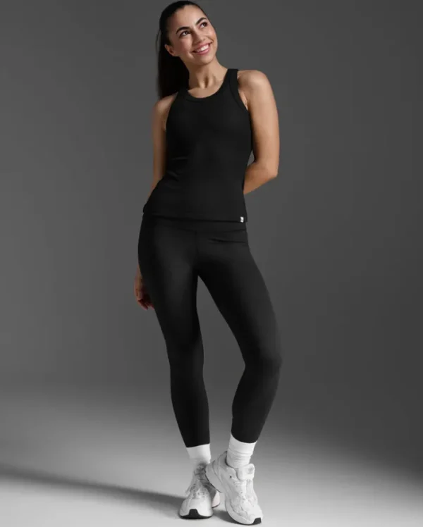 Hot 2XU Fluid Ribbed Tank Black/White