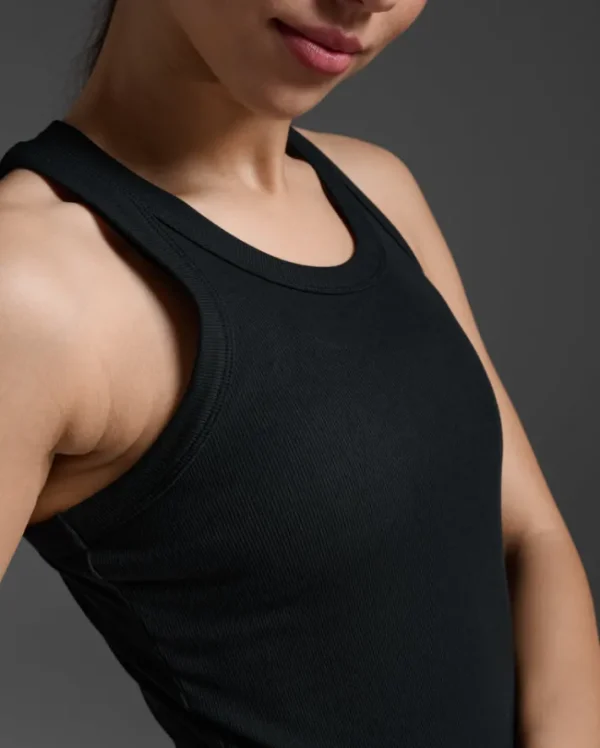 Hot 2XU Fluid Ribbed Tank Black/White