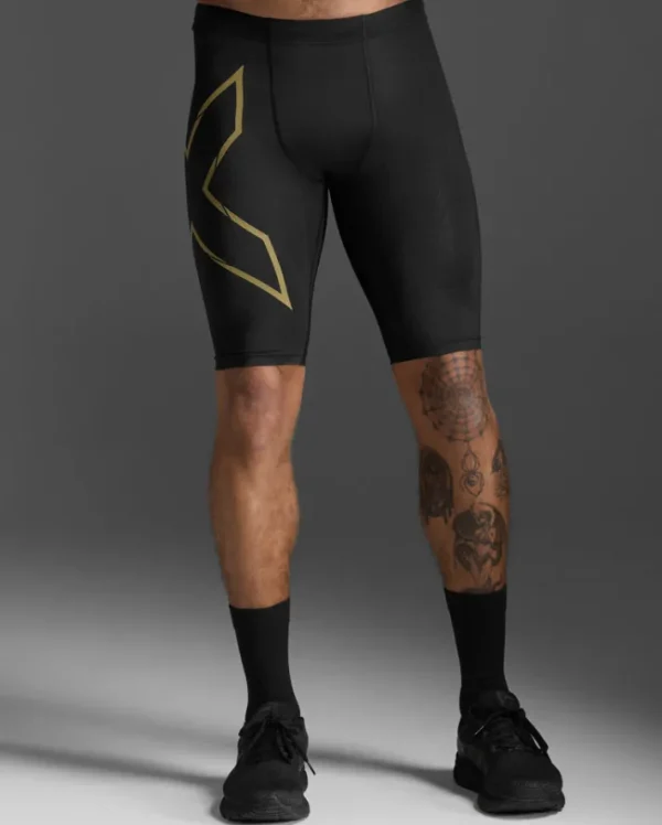 Hot 2XU Light Speed Compression Shorts Black/Gold Reflective