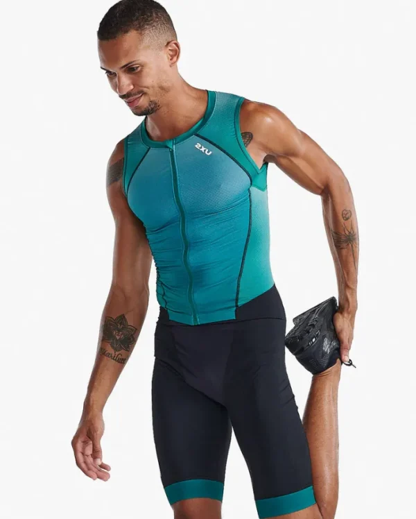 New 2XU Light Speed Front Zip Trisuit Forest Green/Raft