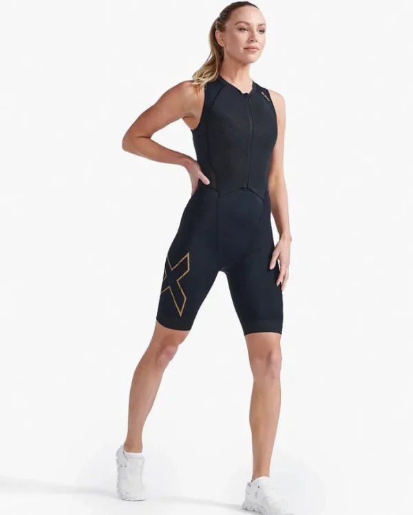 Hot 2XU Light Speed Front Zip Trisuit Black/Gold