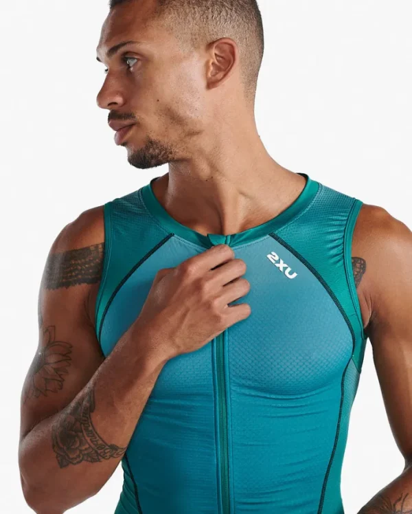 New 2XU Light Speed Front Zip Trisuit Forest Green/Raft