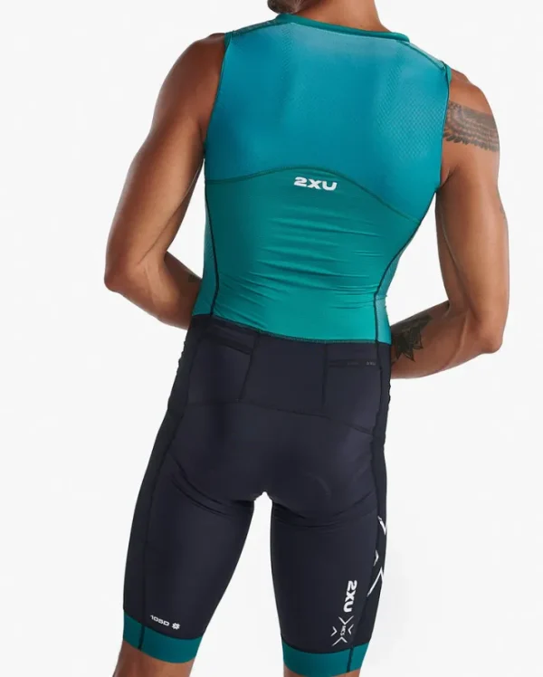 New 2XU Light Speed Front Zip Trisuit Forest Green/Raft