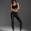 Hot 2XU Light Speed Mid-Rise Compression Tights Black/Gold Reflective