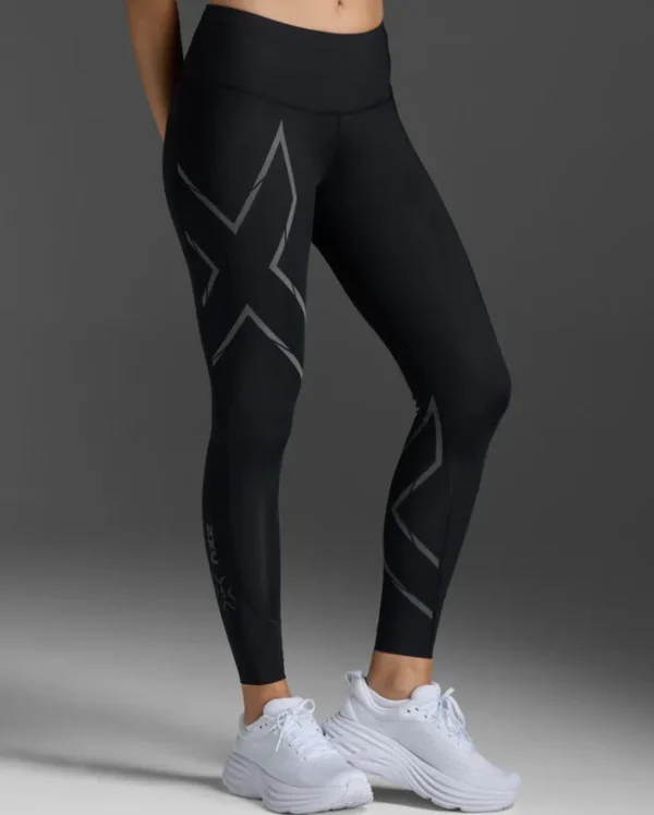 Discount 2XU Light Speed Mid-Rise Compression Tights Black/ Black Reflective