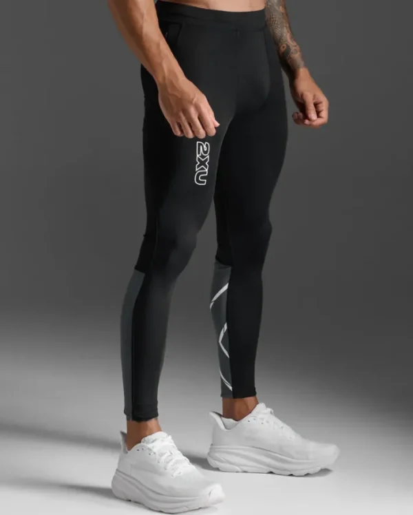 Clearance 2XU Light Speed React Compression Tights Black/White Reflective