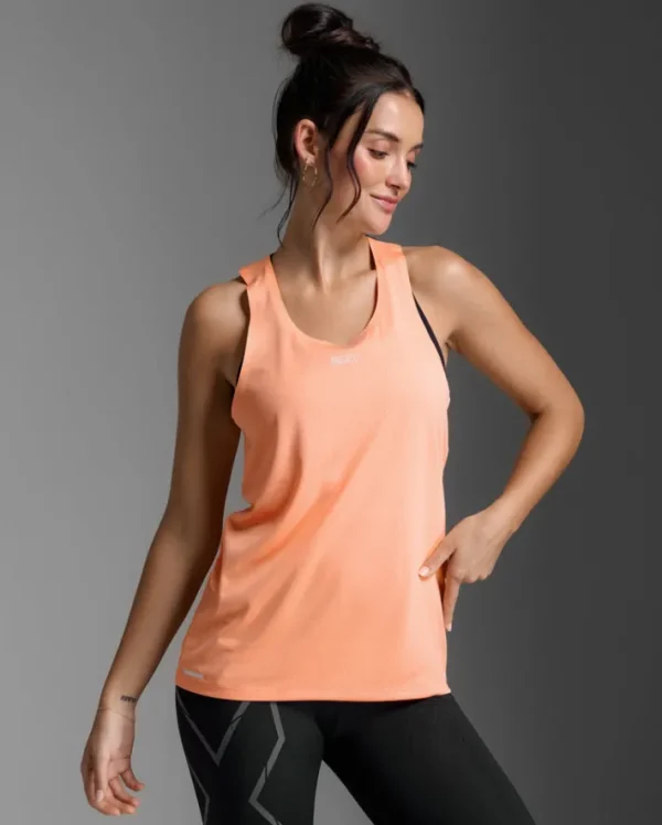 Online 2XU Light Speed Tech Singlet Digital Peach/White Reflective