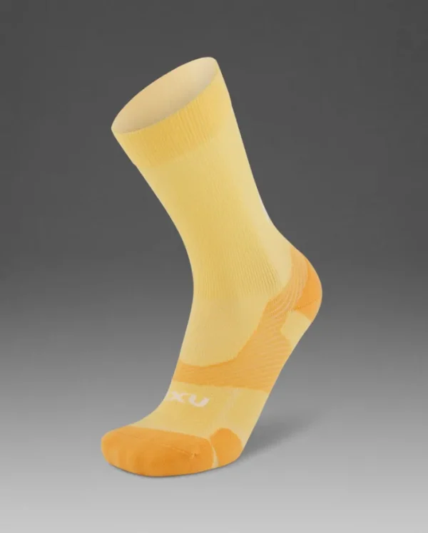 New 2XU Vectr Light Cushion Crew Socks Pixel Lemon/White