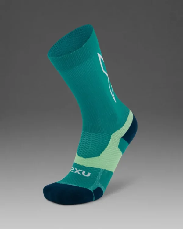 Clearance 2XU Vectr Light Cushion Crew Socks Slate Green/Digital Mint