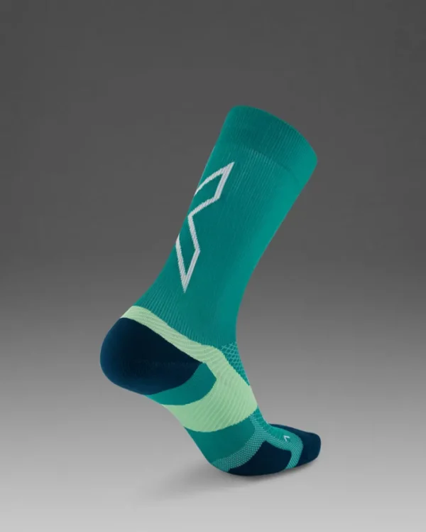 Clearance 2XU Vectr Light Cushion Crew Socks Slate Green/Digital Mint