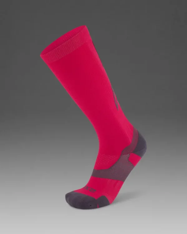 Fashion 2XU Vectr Light Cushion Full Length Compression Socks Hot Pink/Grey