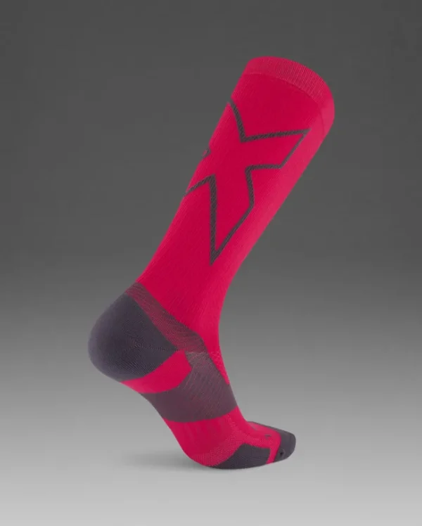 Fashion 2XU Vectr Light Cushion Full Length Compression Socks Hot Pink/Grey