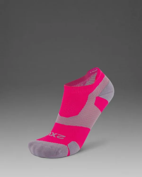 New 2XU Vectr Light Cushion No Show Compression Socks Magenta/Light Grey